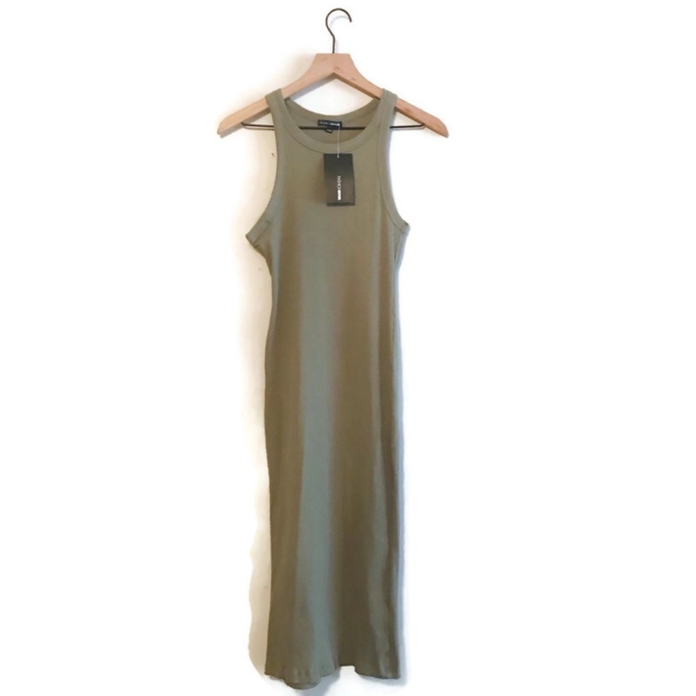 NWT Fashion Nova Olive Green Mila Sleeveless Ribbed MIDI Dress Women’s Large - Picture 5 of 10